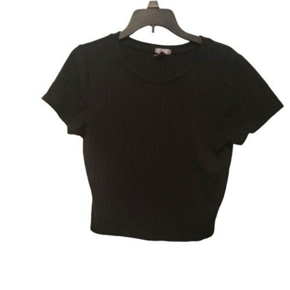 Bozzolo Womens Black Short Sleeve Crew Neck Pullover Cropped Top Size Small